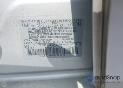 2017 Nissan Sentra S из США, поврежденный, VIN 3N1AB7AP7HY386892